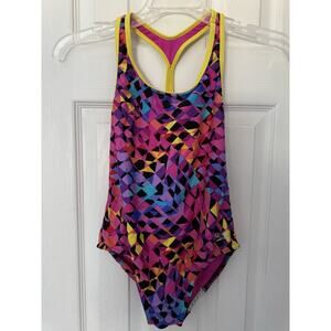 Girls' Speedo One-Piece Bathing Suit Size 12, Multi Colored Geometrical Print